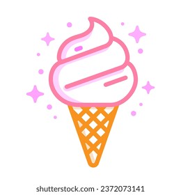 Ice cream vector icon logo. Hot summer symbol. Pink tasty dessert, Sweet summer delicacy, frozen yogurt. Outline colored style. Vector illustration.