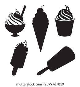  Ice Cream Vector icon Logo for Silhouettes line Style