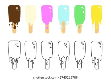 Ice cream vector icon. Melting, dripping gelato silhouette, icecream popsicle set, sweet soft ice cream collection