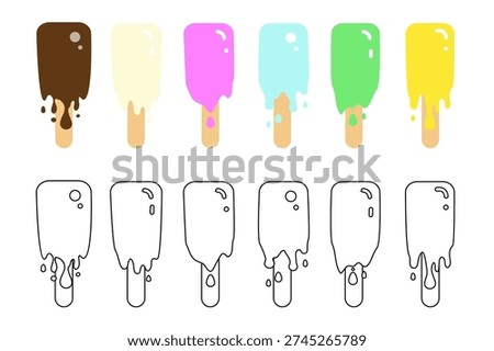 Ice cream vector icon. Melting, dripping gelato silhouette, icecream popsicle set, sweet soft ice cream collection