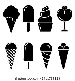 Ice cream vector icon set. Waffle cone illustration sign collection. Ice lolly symbol. Frozen juice logo.