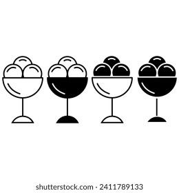 Conjunto de iconos del vector de helado. Colección de signos de ilustración de cono de Waffle. Solo símbolo de hielo. Logo del jugo congelado.