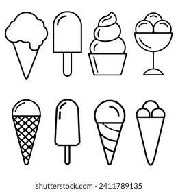 Ice cream vector icon set. Waffle cone illustration sign collection. Ice lolly symbol. Frozen juice logo.