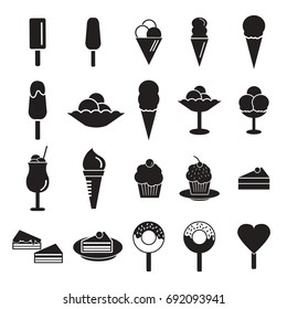 Ice cream vector icon set isolated on white background