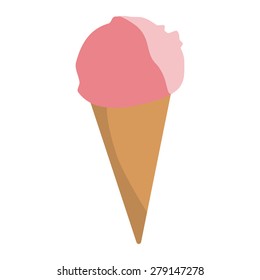 Ice cream vector icon. Strawberry ice cream. Ice cream cone.