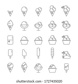 Ice cream vector icons set of 25 isolated on white background