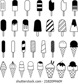 Ice cream vector icons set in minimalist black shape style | Black icons isolated on white background