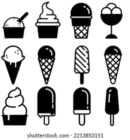 Ice cream vector icons set. Waffle cone illustration sign collection. Ice lolly symbol. Frozen juice logo.