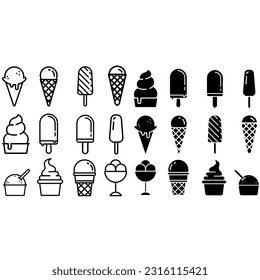 Ice cream vector icons set. Waffle cone illustration sign collection. Ice lolly symbol. Frozen juice logo.