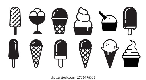 Conjunto de iconos de vector de helado Waffle Cone Ilustración Signo