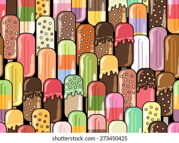 Ice cream vector illustration. Abstract seamless pattern. Kids wallpaper. Funky background. Summer food backdrop.