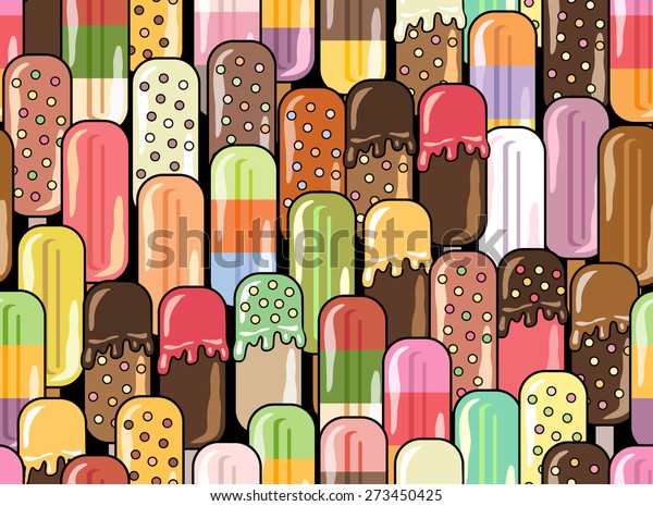 アイスクリームのベクターイラスト 抽象的なシームレスなパターン 子供の壁紙 楽しい背景 夏の食べ物の背景 のベクター画像素材 ロイヤリティフリー