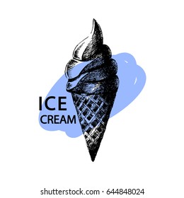 Ice cream. Vector illustration. Blue background.
