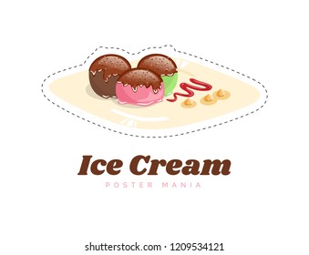 Ice cream, vector illustration. Color poster. Menu illustration.