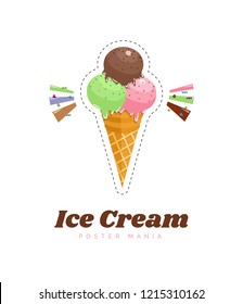 Ice cream, vector illustration. Color poster. Menu illustration.