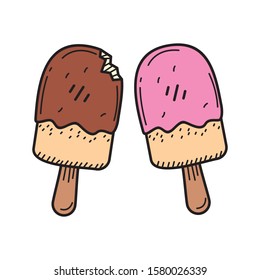 Ice cream vector illustration with colored hand drawn style isolated on white background 