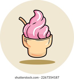 Ice cream vector illustration created using vector graphic design software depicting different types of ice cream in a container, cone, or bowl.