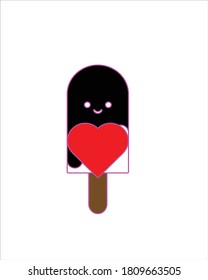 Ice cream vector illustration design in black and white holding a heart pillow