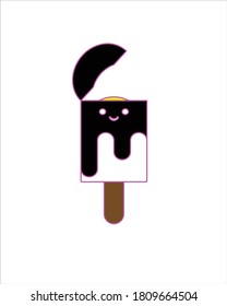 Diseño de ilustración vectorial de helado en blanco y negro que muestra el cerebro