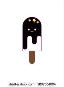 Diseño de ilustración vectorial de helado en blanco y negro con estrellas