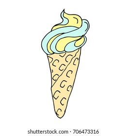 Ice cream vector illustration. Doodle style. Design icon, print, logo, poster, symbol, decor, textile, paper, card. 
