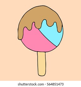 Ice cream.Ice cream vector illustration isolated. restaurant menu design element. Printing, drink, icon, logo, poster, postcard, art, object, dinner. Appetizing food image. Eps10. Doodle's Style.