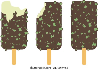 Ice cream vector illustration. Ice cream lolly. Pistachio bite with nuts