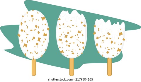 Ice cream vector illustration. Ice cream lolly. White. Chocolate. With nuts. White chocolate