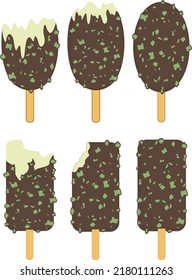 Ice cream vector illustration. Ice cream lolly. Pistachio bite with nuts