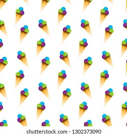 Ice cream. Vector illustration on white background. Seamless pattern. Can be used for design greeting card, invitation or banner. Flat design style. Swatch inside.