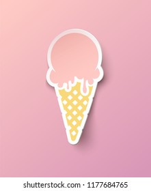 Ice cream vector illustration in paper style with a realistic shadow