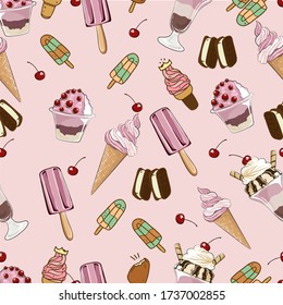 Ice cream vector illustration.For print,design,back surface,textile,packaging,canvas.Colored hand drawn vector illustration.