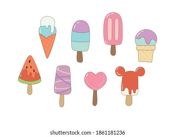 Ice cream. Vector illustration. Set of cartoon stickers
