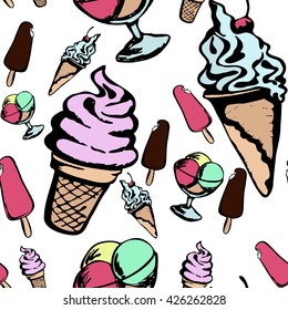 ice cream. Vector illustration of sweet ice cream. Color freehand drawing in comic style.