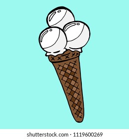 Ice cream. Vector illustration of a vanilla, ice cream cone. Hand drawn ice cream cone.