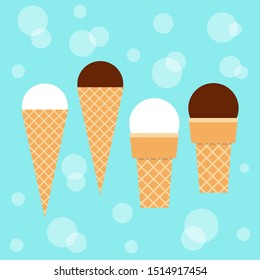 Ice cream, vector illustration. Vanilla and chocolate ice cream.