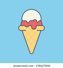 Ice cream vector illustration. Vanilla, strawberry. Flat cartoon style for banner, flyer, sticker.