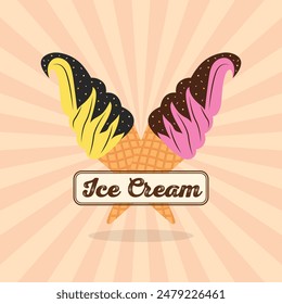 Ice cream vector illustration with waffle cones on a beautiful background