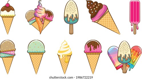 Ice cream vector illustration with white background. Ice cream for background or baby card. Ice cream design.