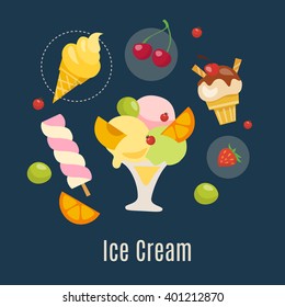 Ice cream vector infographic design. Summer sweet food. Flat style ice cream infographic design.