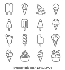 Ice Cream Vector Line Icon Set. Contains such Icons as Cone, Popsicle, Soft serve and more. Expanded Stroke