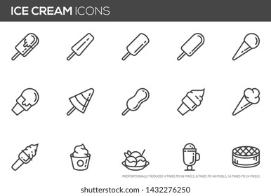 Ice cream vector line icons set. Sundae, popsicle. Editable Stroke. Perfect pixel icons, such can be scaled to 24, 48, 96 pixels.