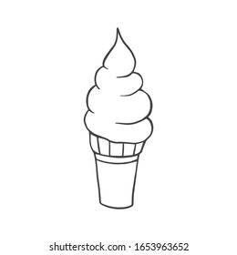 Ice cream. Vector linear drawing of ice cream. Ice cream in the horn. Freehand illustration in doodle style.