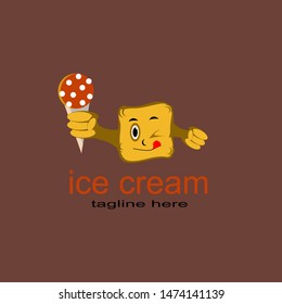 ice cream vector logo, with the character shape of the box impressed funny and adorable.