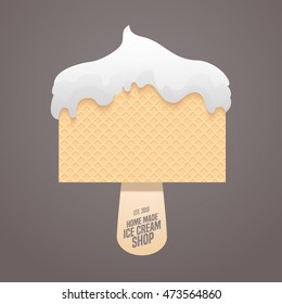 Ice Cream Vector Logo, Sign, Symbol, Emblem. Design Element With Waffle And Ice Cream For Menu, Poster, CafÃ©, Shop, Parlor. Frozen Snack Concept