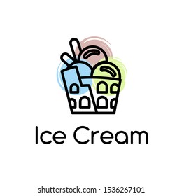 Ice cream vector logo. Trademark of an ice cream shop, cafe, cafeteria. Italian ice cream. Design element for menus, restaurants, cafes, ice cream shops, postcards, posters and other uses.
