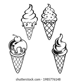 Ice Cream Vector Outline Illustration Drawings Stock Vector (Royalty ...