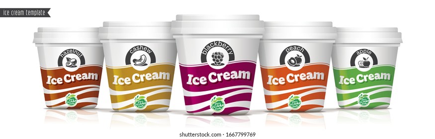 Ice cream vector packaging design. Fruit and nuts ice cream set.