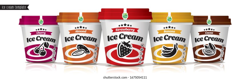 Ice Cream Vector Packaging Design. Fruit And Nuts Ice Cream Set.