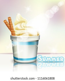 Ice cream Vector realistic. Summer delicious frozen yogurt. 3d detailed illustrations